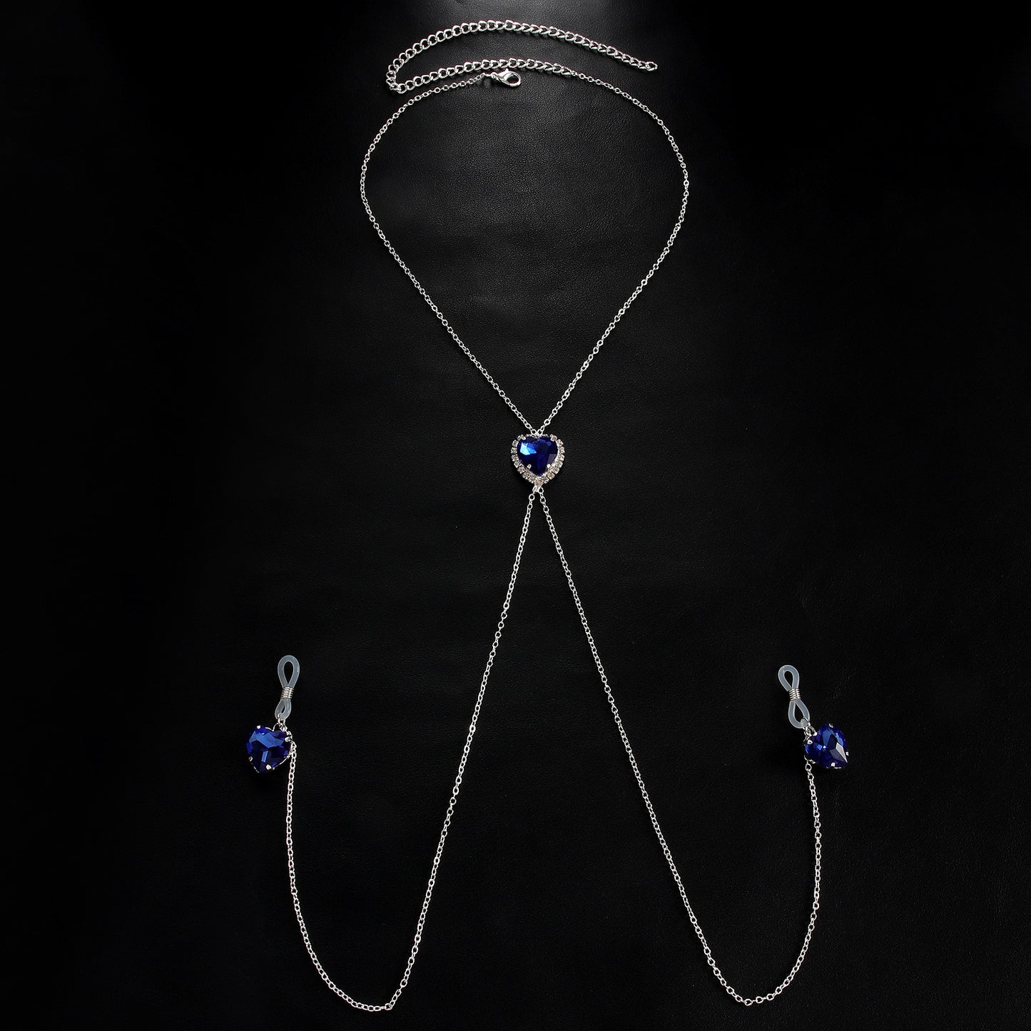 Sapphire Heart Body Chain with Nipple Clips