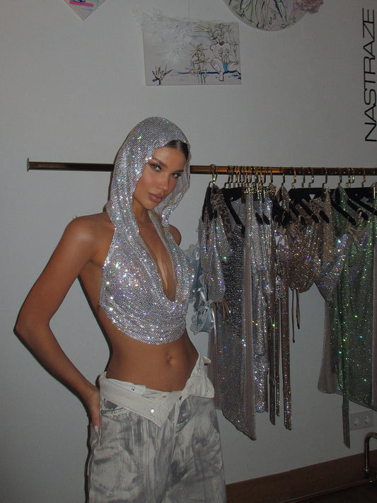 Celestial Halo – Rhinestone Hooded Crop Top mooods