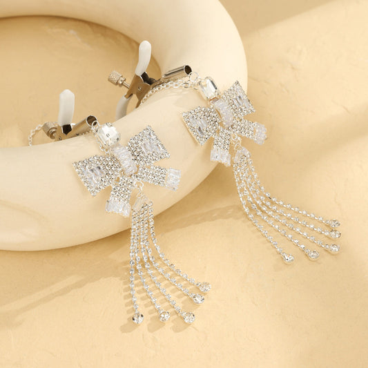 Crystal Bow Nipple Clamps with Chains