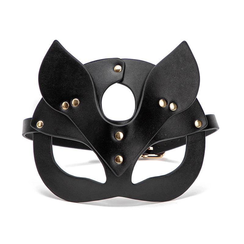 Leather Fox Ears and Eyes Mask black