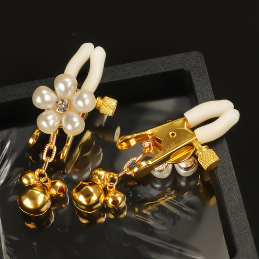 Pearl Bloom Nipple Clamps with Gold Chains