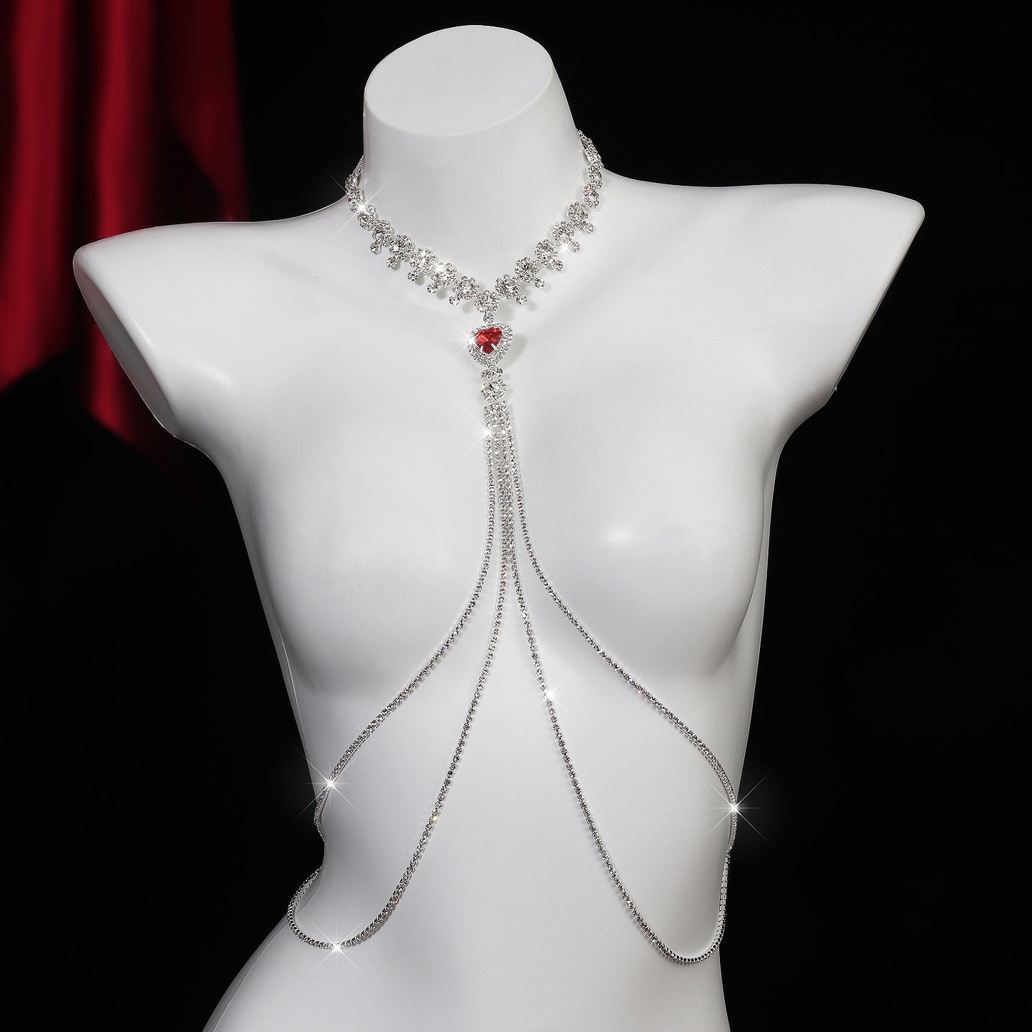 Crimson Heart Body Chain Necklace mooods