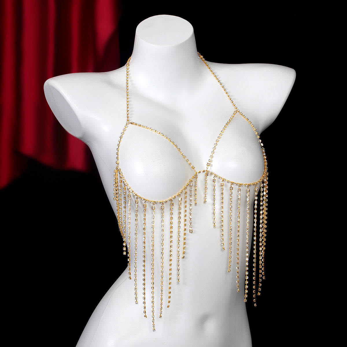 Diamond Fringe Rhinestone Bra & Skirt Set