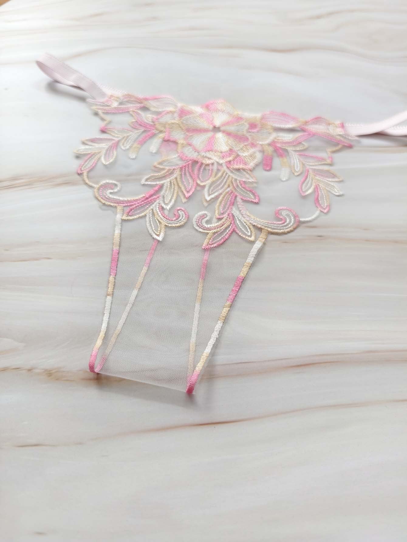 Floral Illusion Embroidered Thong mooods