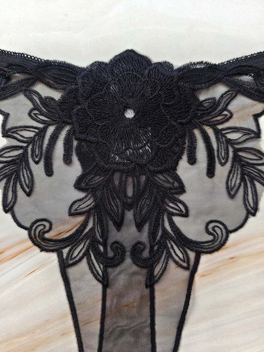 Floral Illusion Embroidered Thong mooods