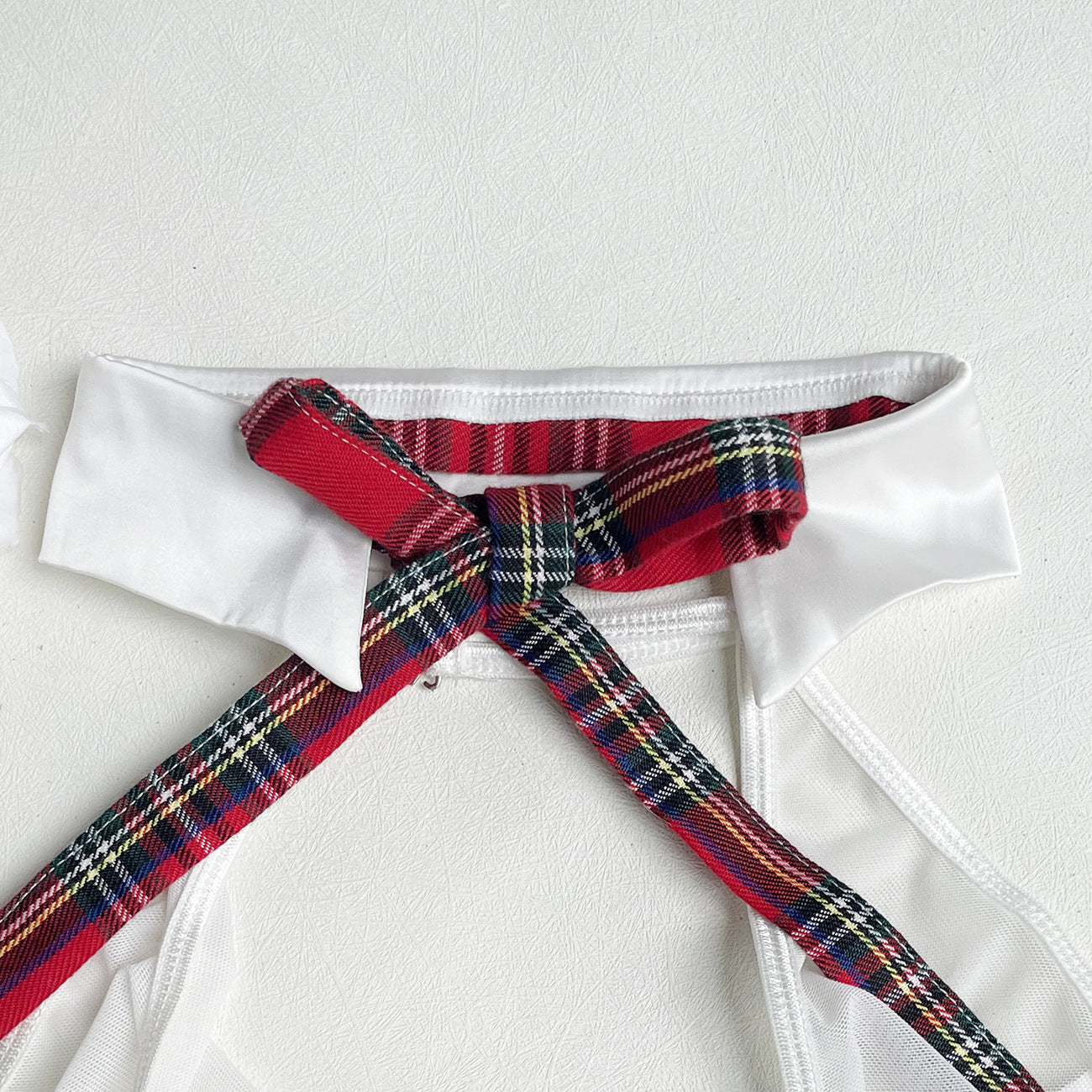 Sheer Crop Top and Plaid Twist Lingerie Set