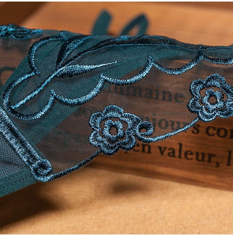 Elegant Floral Embroidery Semi-Sheer Thong Panty