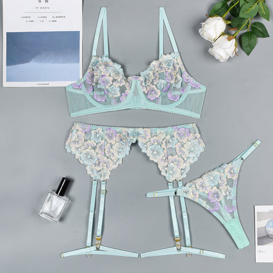 floral whispers: delicate sheer lingerie set