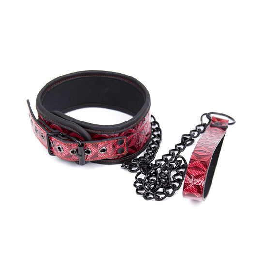 Diamond Pattern Collar with a Chain Leash
