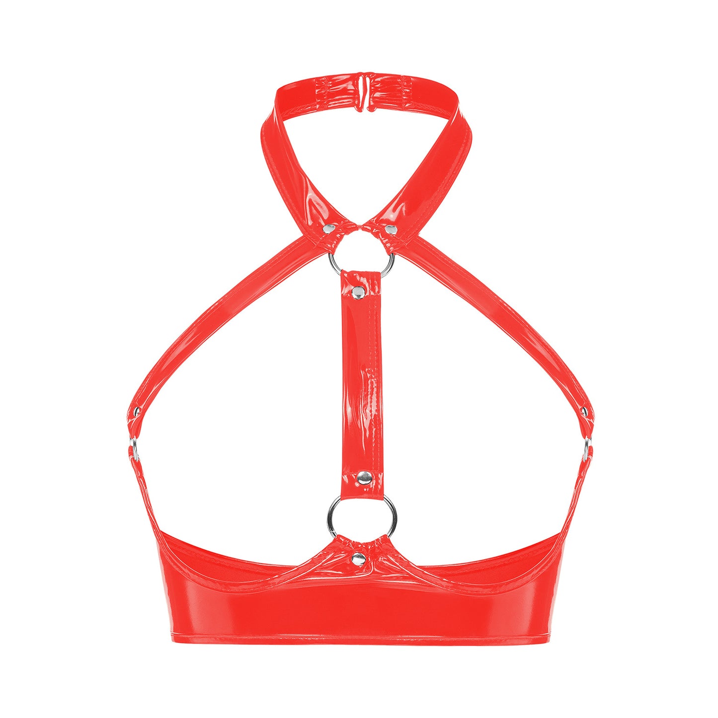 Glossy Temptation Patent Leather Open Cup Bra red