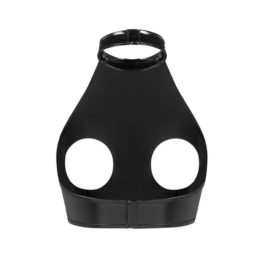 Glossy Desire Cutout Patent Leather Halter Top