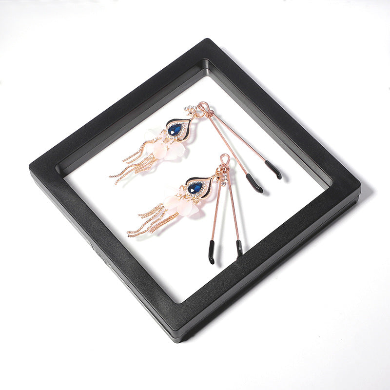 Gold Nipple Clamps with Blue Gemstone Pendants