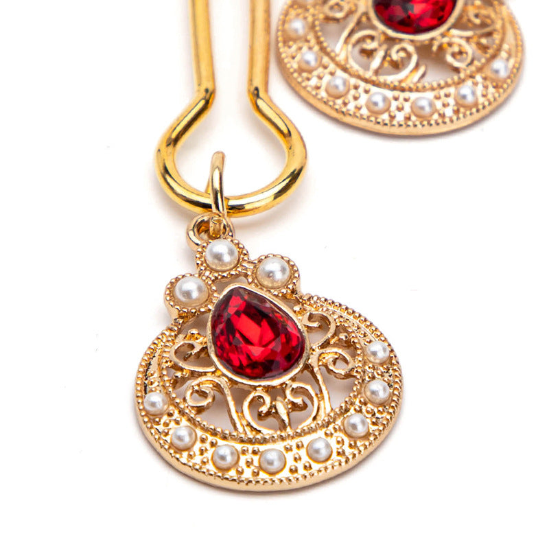 Gold Nipple Clamps with Red Gemstone Pendants