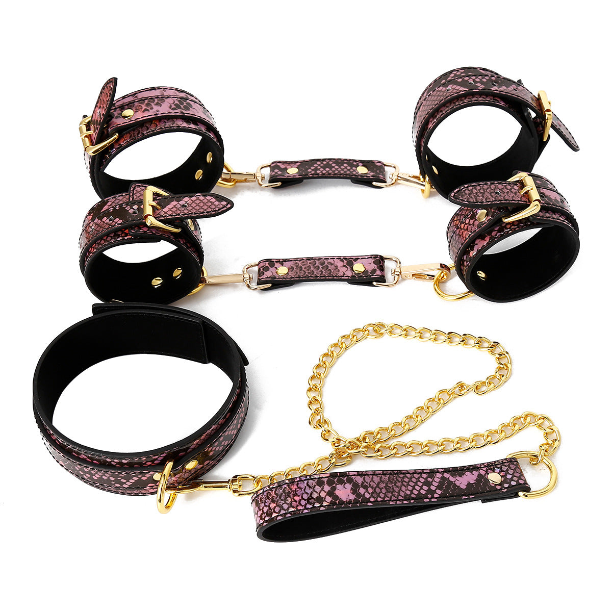 Luxurious Snake Print Leather Restraint Collection pink