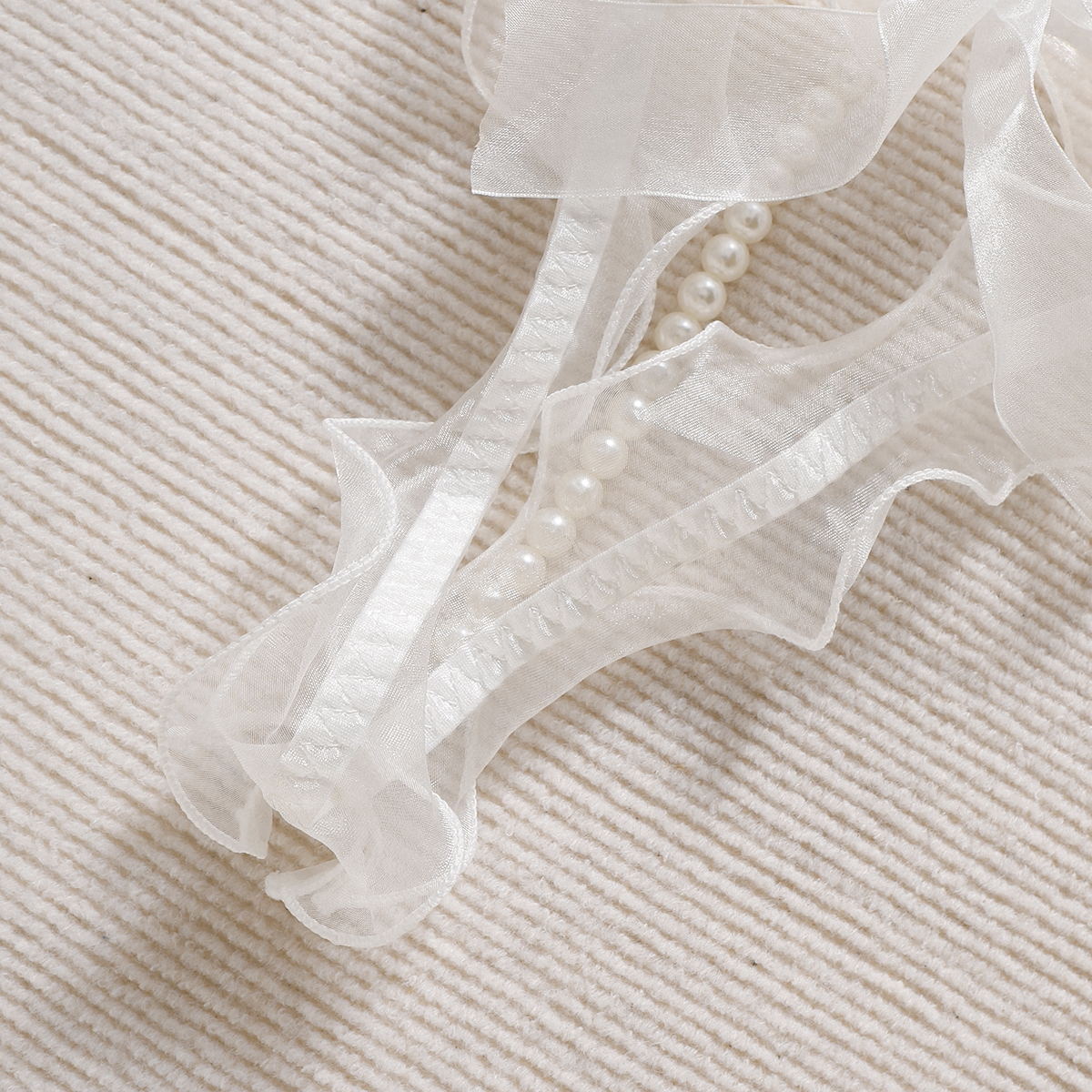 Pearl Adorned Sheer Ribbons Lingerie Set