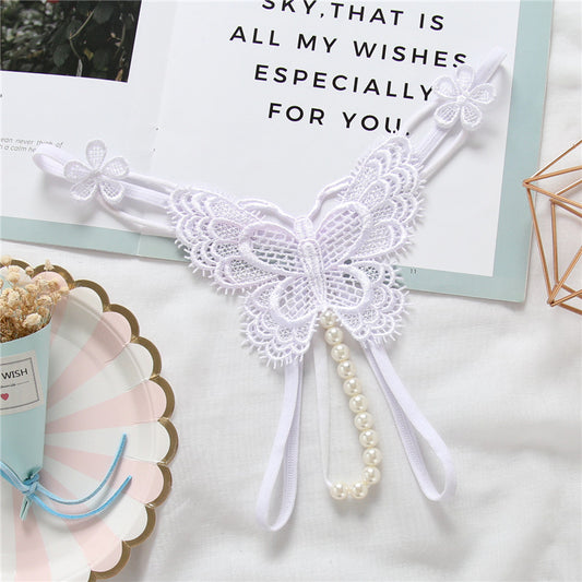 Butterfly Charm Crotchless Panty with Pearl String
