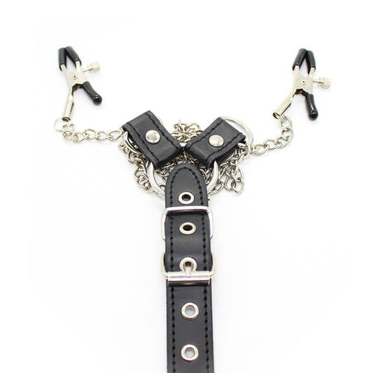 Silver Chain Nipple Clamps with Leather Extension