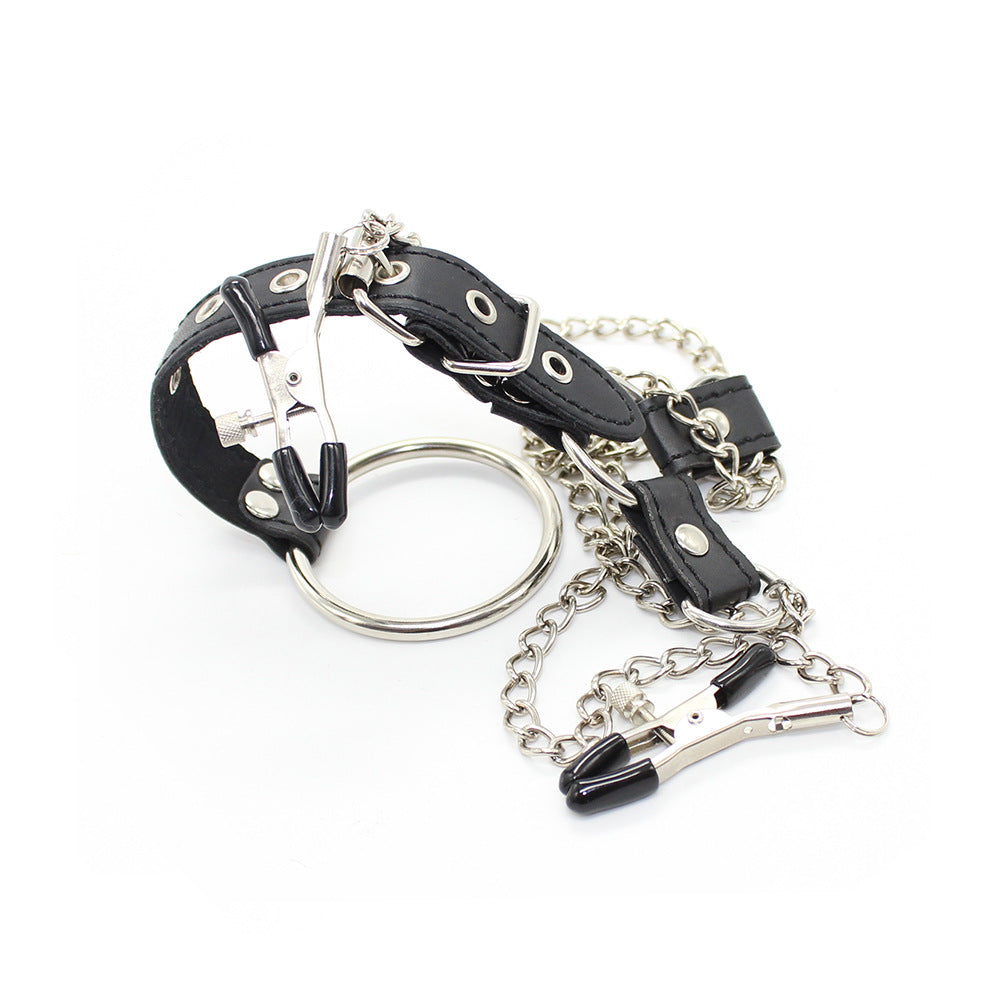 Silver Chain Nipple Clamps with Leather Extension