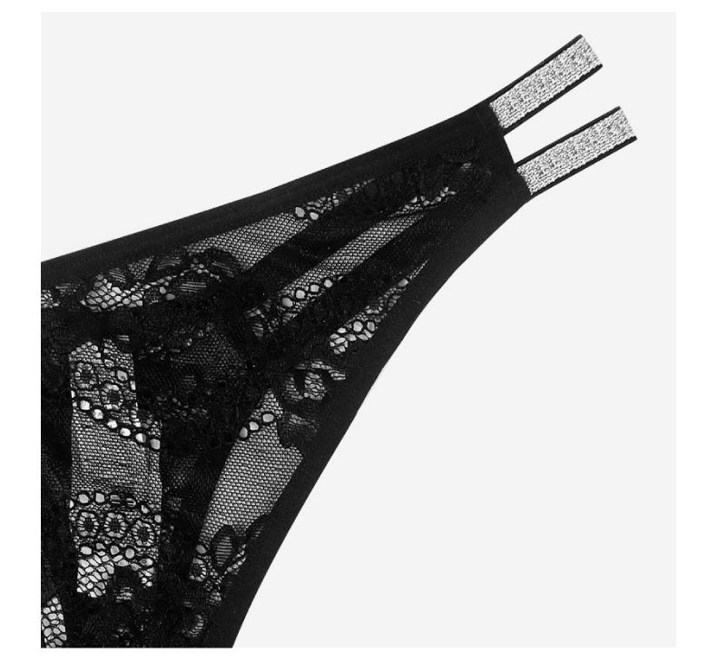 Stardust Elegance Lace Thong with Asymmetric Glitter Straps