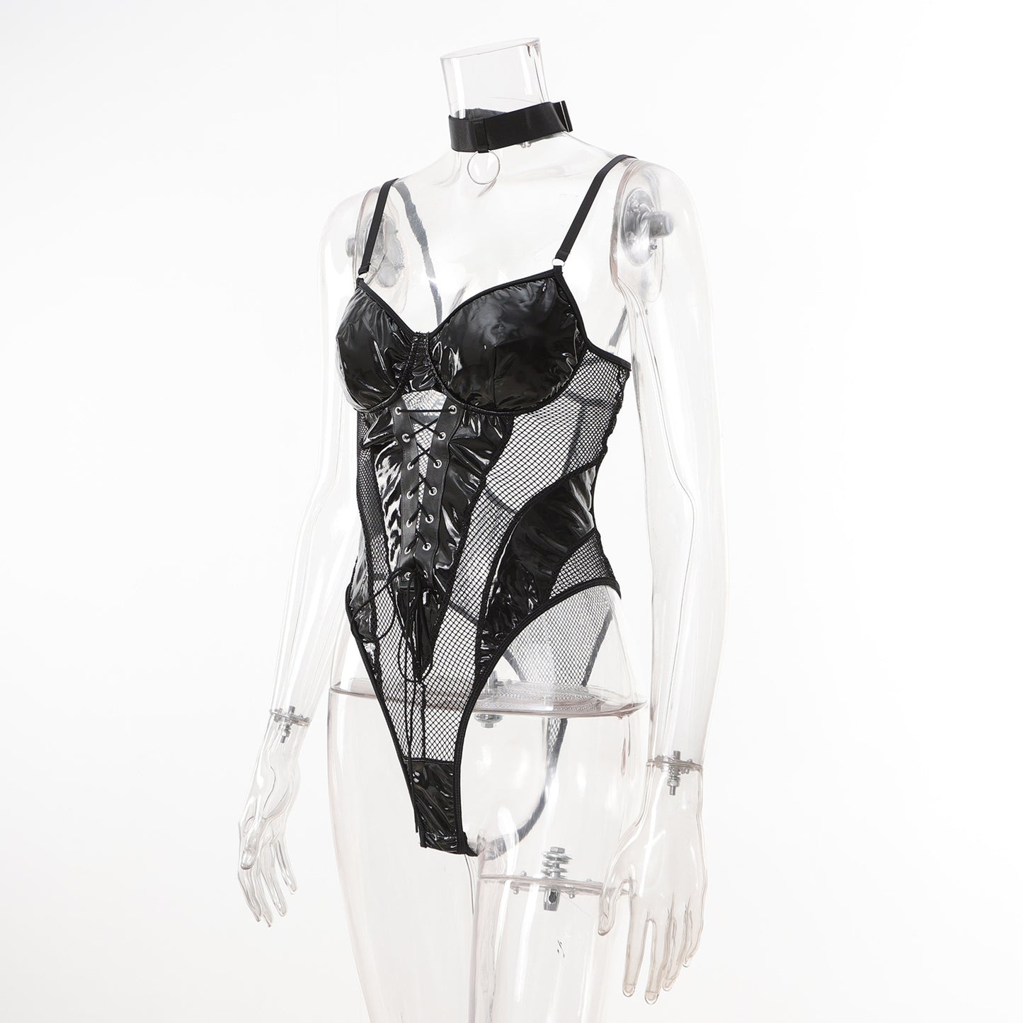 Vinyl Essence Bodysuit Set with a matching Choker