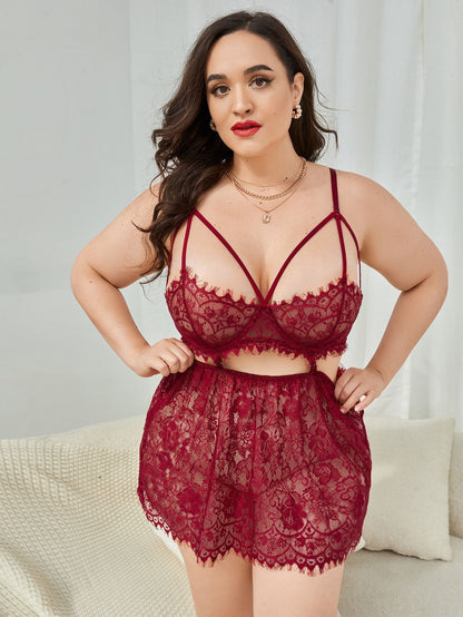 Wine-Kissed Sultry Plus Size Mini Babydoll