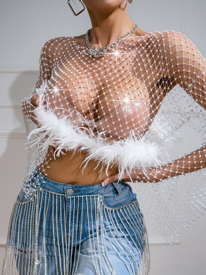 Celestial Elegance White Fishnet Festive Top