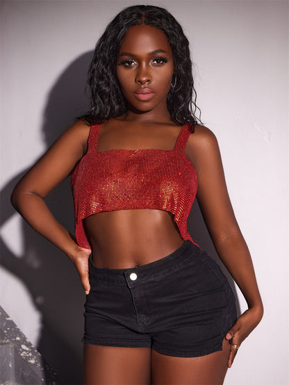 Ember Glow Rhinestone Net Crop Top