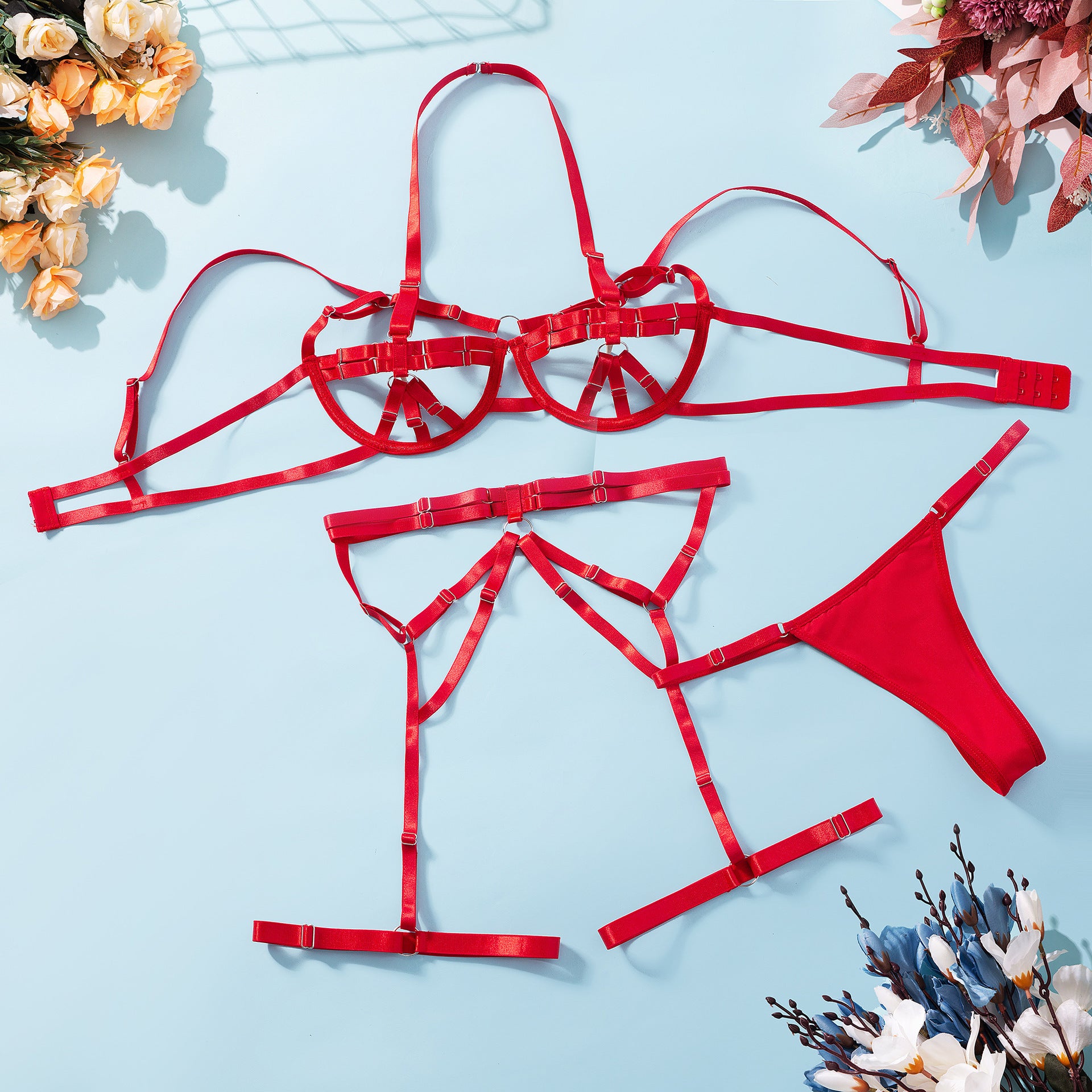 Scarlet Temptress Strappy Lingerie Set