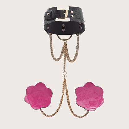 Gilded Allure Faux Leather Nipple Pasties & Gold Chain Choker