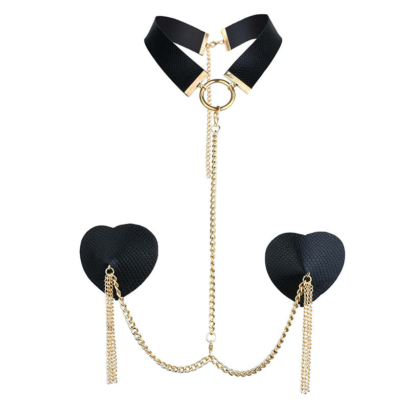 Crimson Captivation Heart-Shaped Pasties with Gold Chains