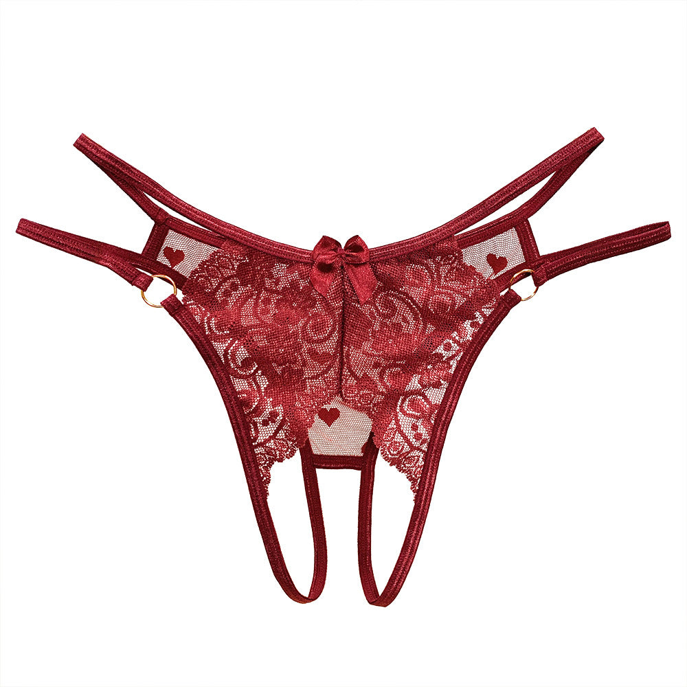 Cute Hearts and Floral Crotchless Lace Panty