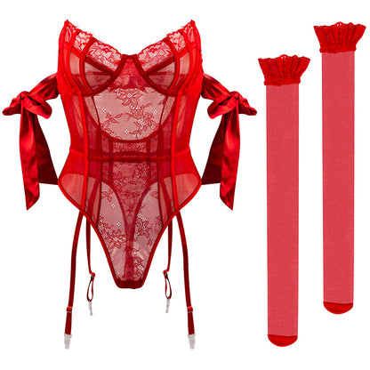 Sophisticated Lace Temptation Bodysuit Set