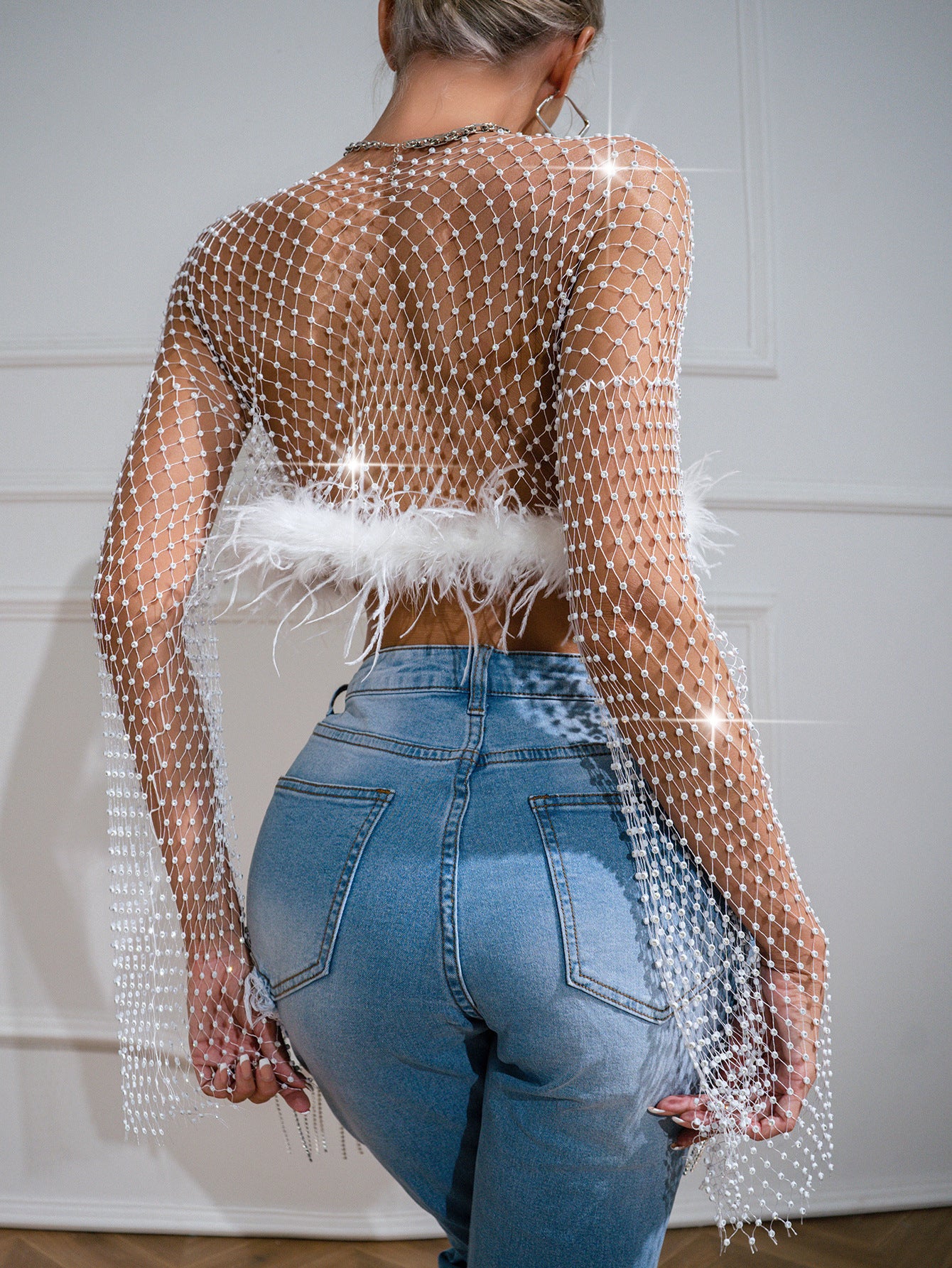 Celestial Elegance White Fishnet Festive Top