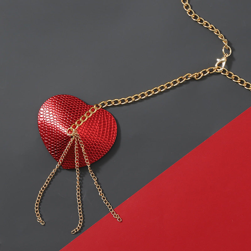 Crimson Captivation Heart-Shaped Pasties with Gold Chains