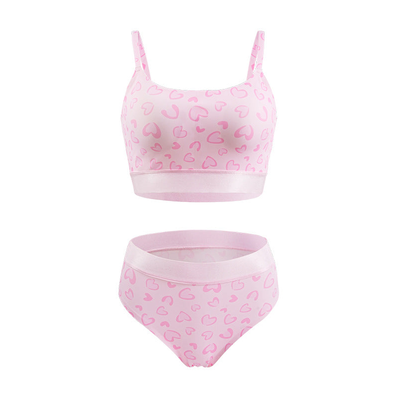 Pink Hearts Print Comfortable Underwear Set