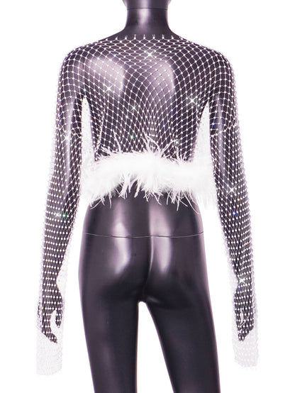 Celestial Elegance White Fishnet Festive Top