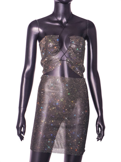 Starry Night Rhinestone Net Mini Dress