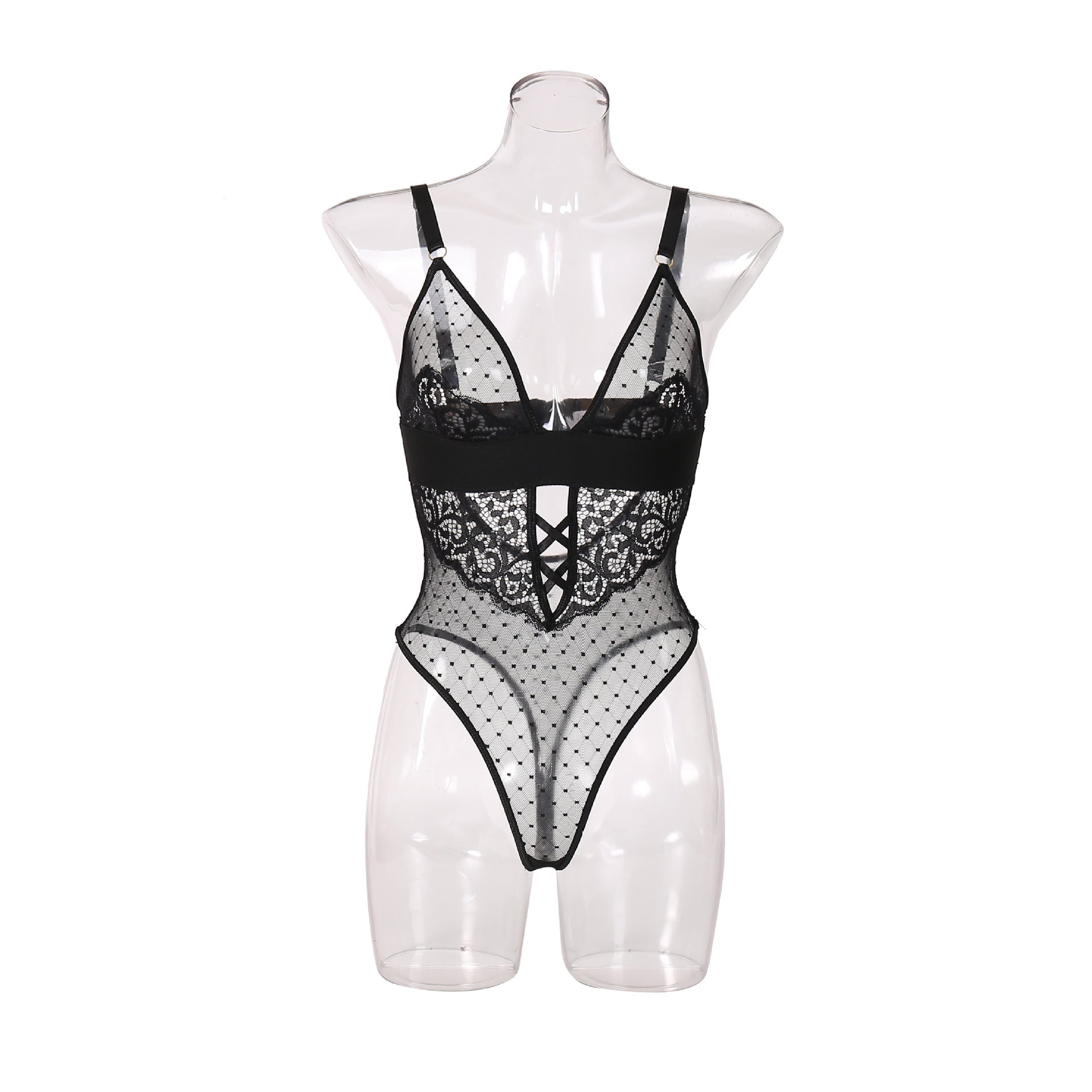 Dazzling Dots and Lace Sheer Mesh Teddy