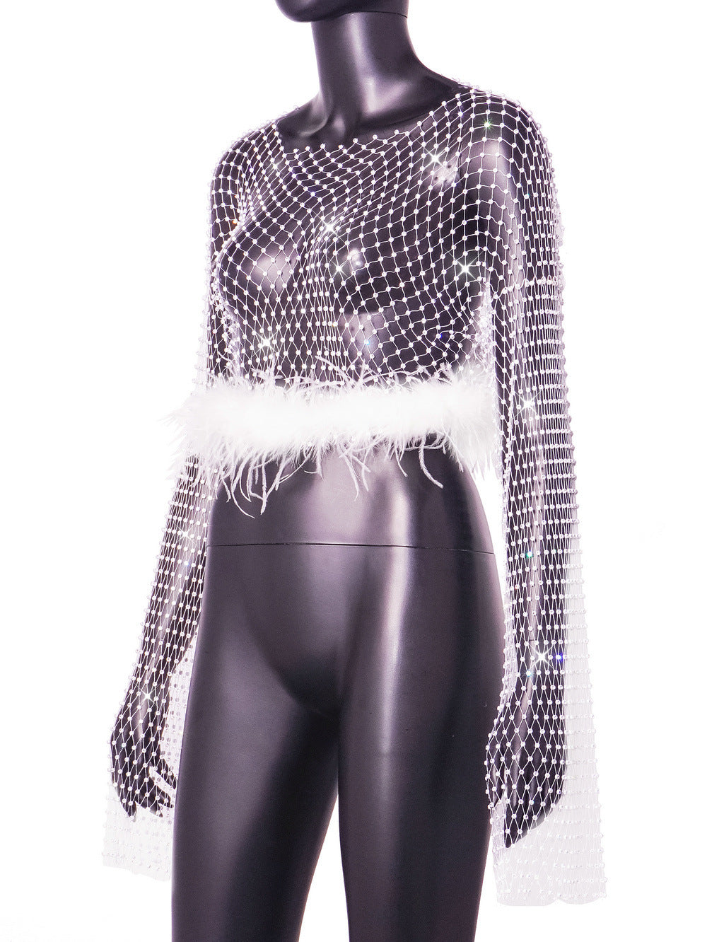 Celestial Elegance White Fishnet Festive Top