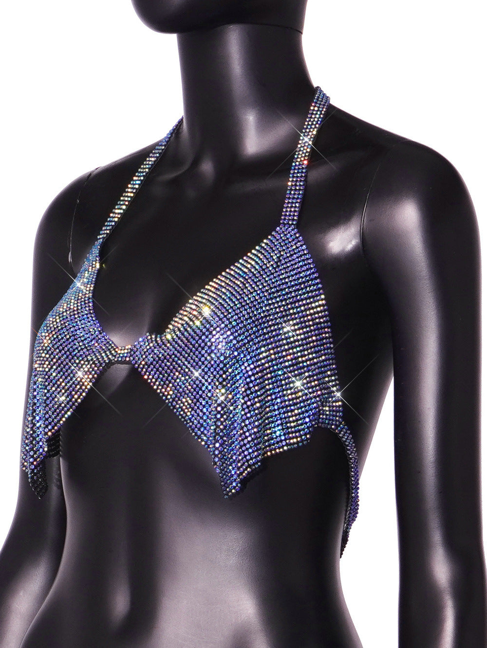 Sapphire Radiance Blue Rhinestones Triangle Halter Bra