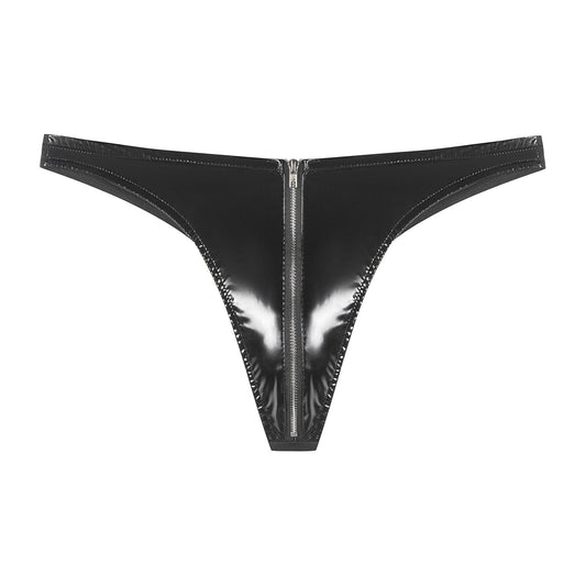 Gloss Vinyl Front-Zip Thong Brief mooods