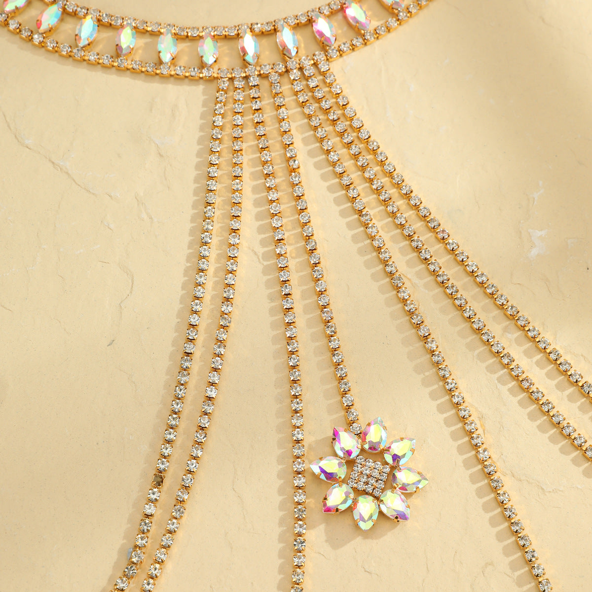 Aurora Bloom Rhinestone Body Chain mooods