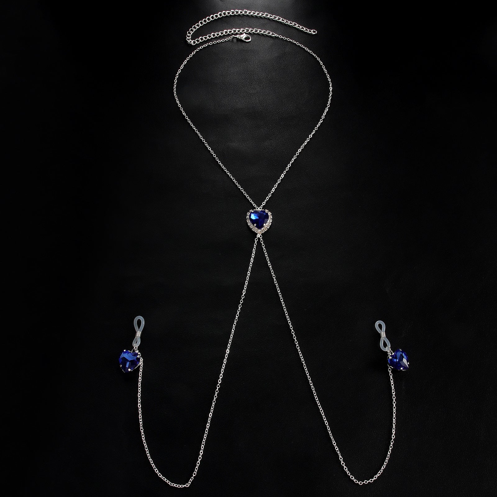 Sapphire Heart Body Chain with Nipple Clips