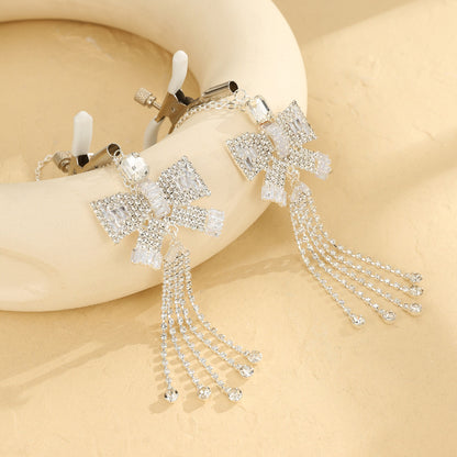 Crystal Bow Nipple Clamps with Chains