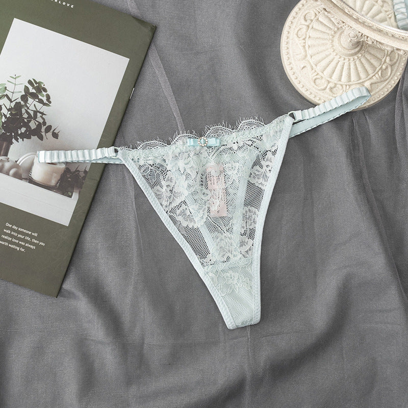 Lace Thong Panty with Rhinestone Detail