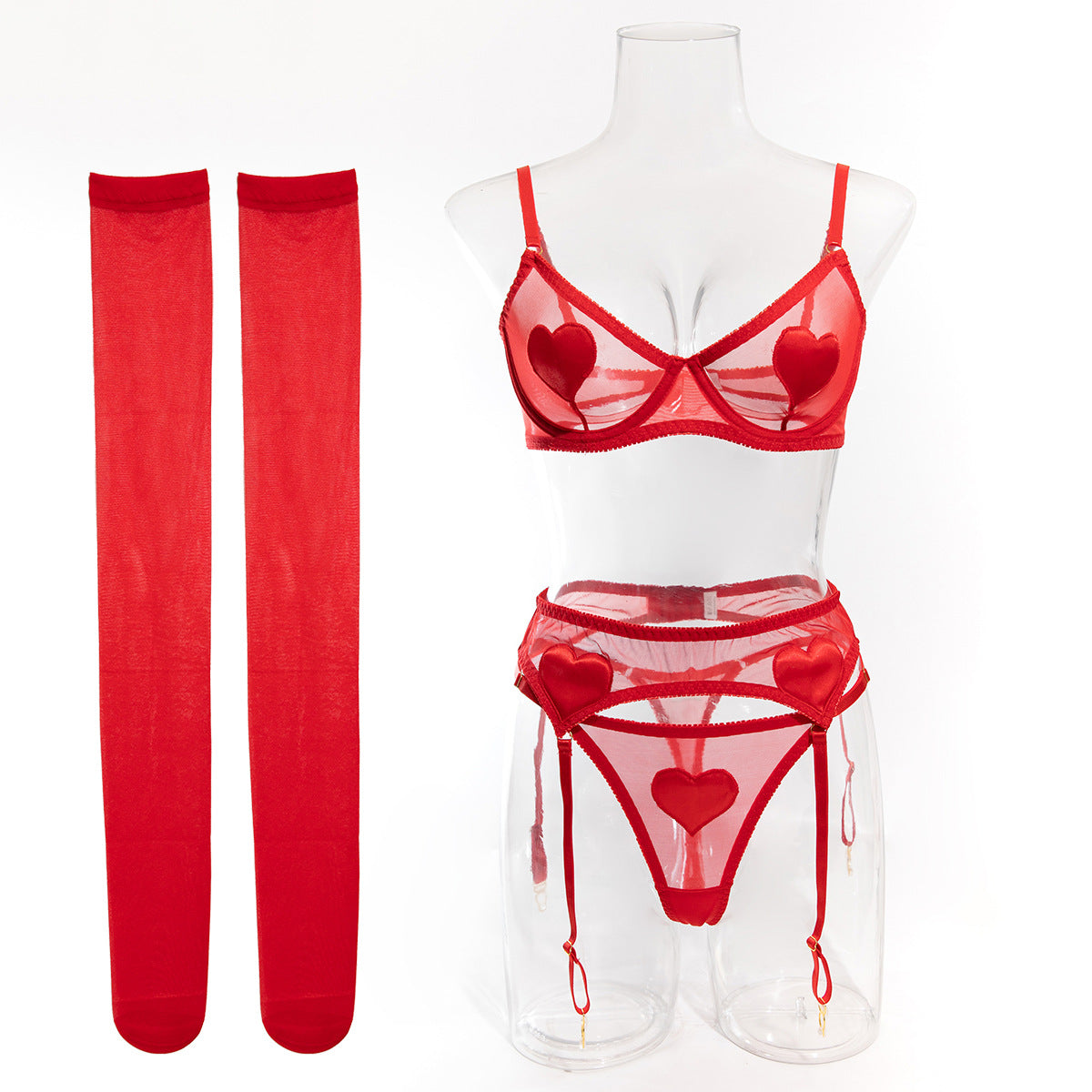 Heart Whisper Mesh Lingerie Set