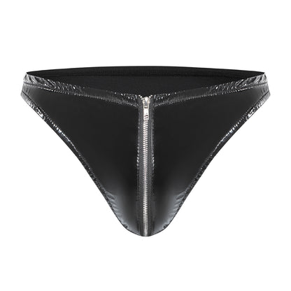 Gloss Vinyl Front-Zip Thong Brief mooods