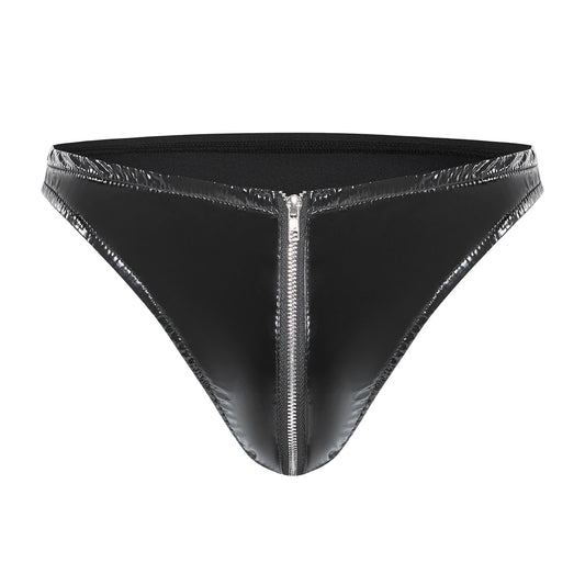 Gloss Vinyl Front-Zip Thong Brief mooods