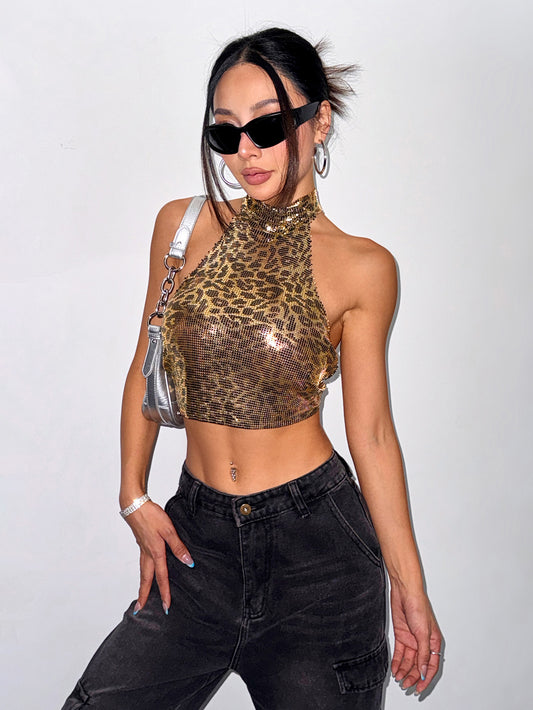 Feline Radiance Metallic Halter Top mooods