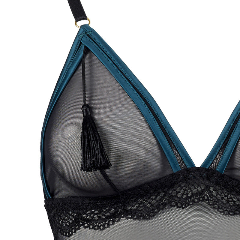 Midnight Tassel Crotchless Bodysuit